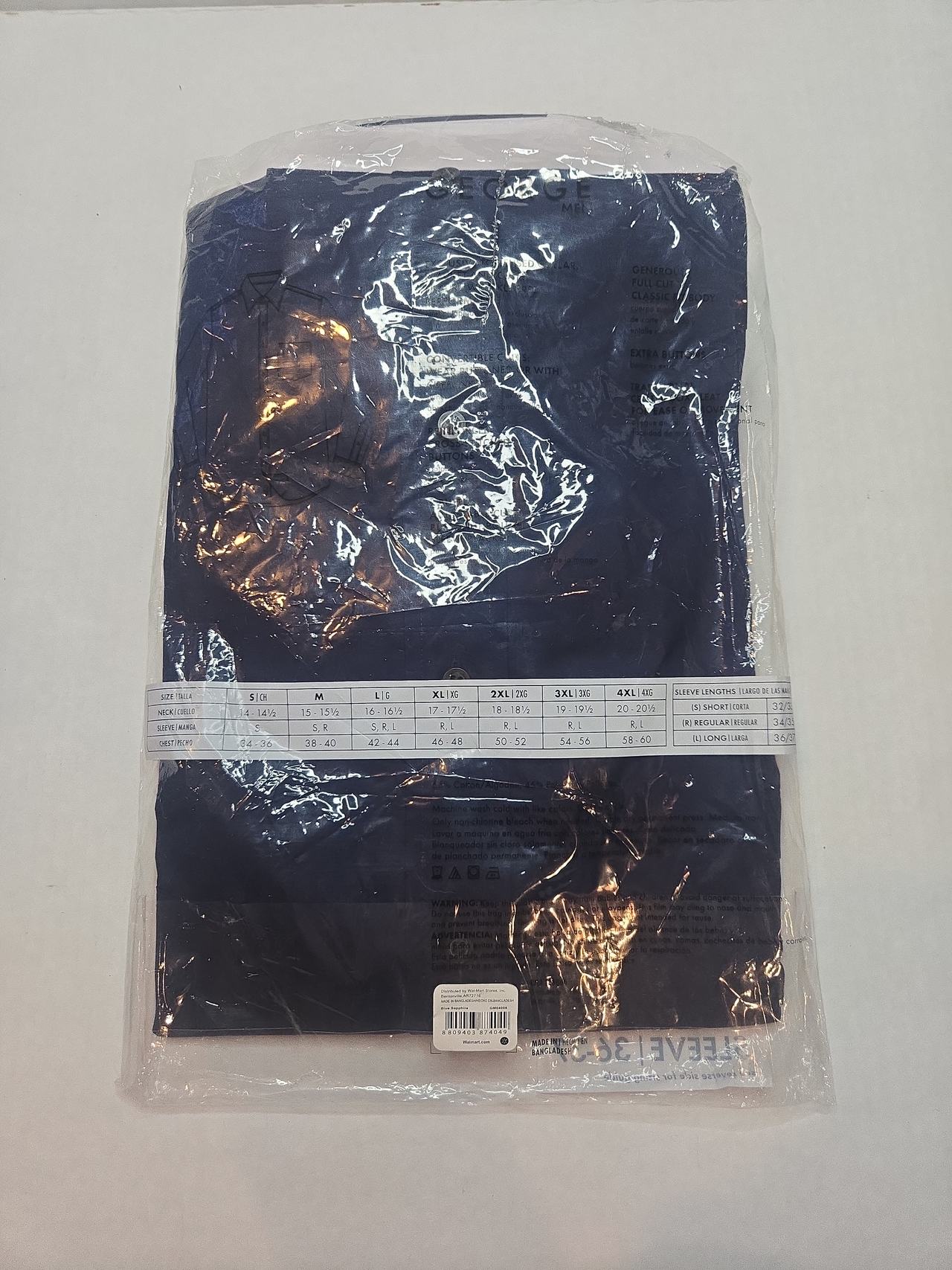 George Men's Long Sleeve Poplin Dress Shirt L 16-16.5 Nave blue New