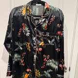  Caress Satin Pajama 2 piece set black tropical print fits like large - Image 2