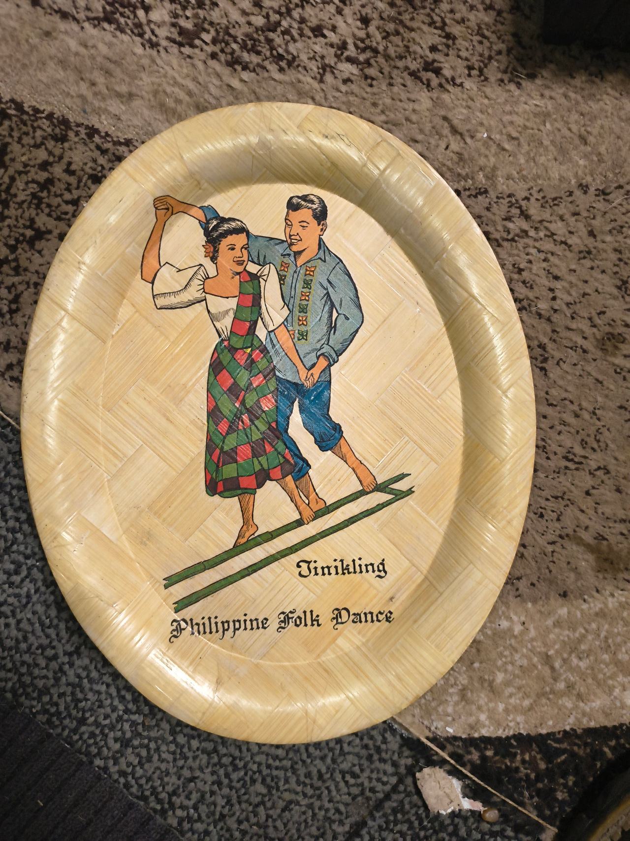Vintage Philippine Tinikling Folk Dance Woven Bamboo Tray