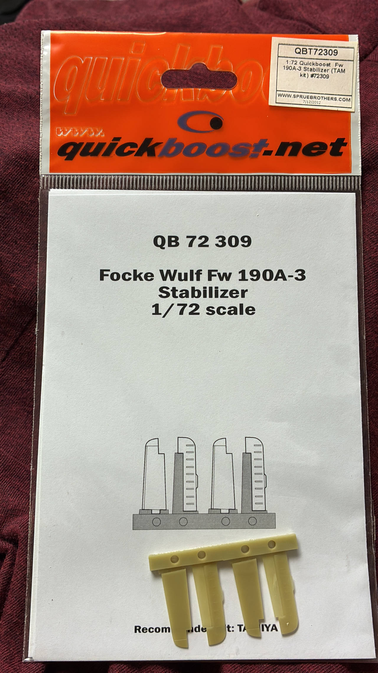 Quickboost Focke Wulf Fw 190A-3 Stabilizer 1/72 scale