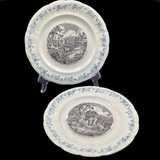 LONGWY Antique French Transferware Plates Black White Fishing - Image 1