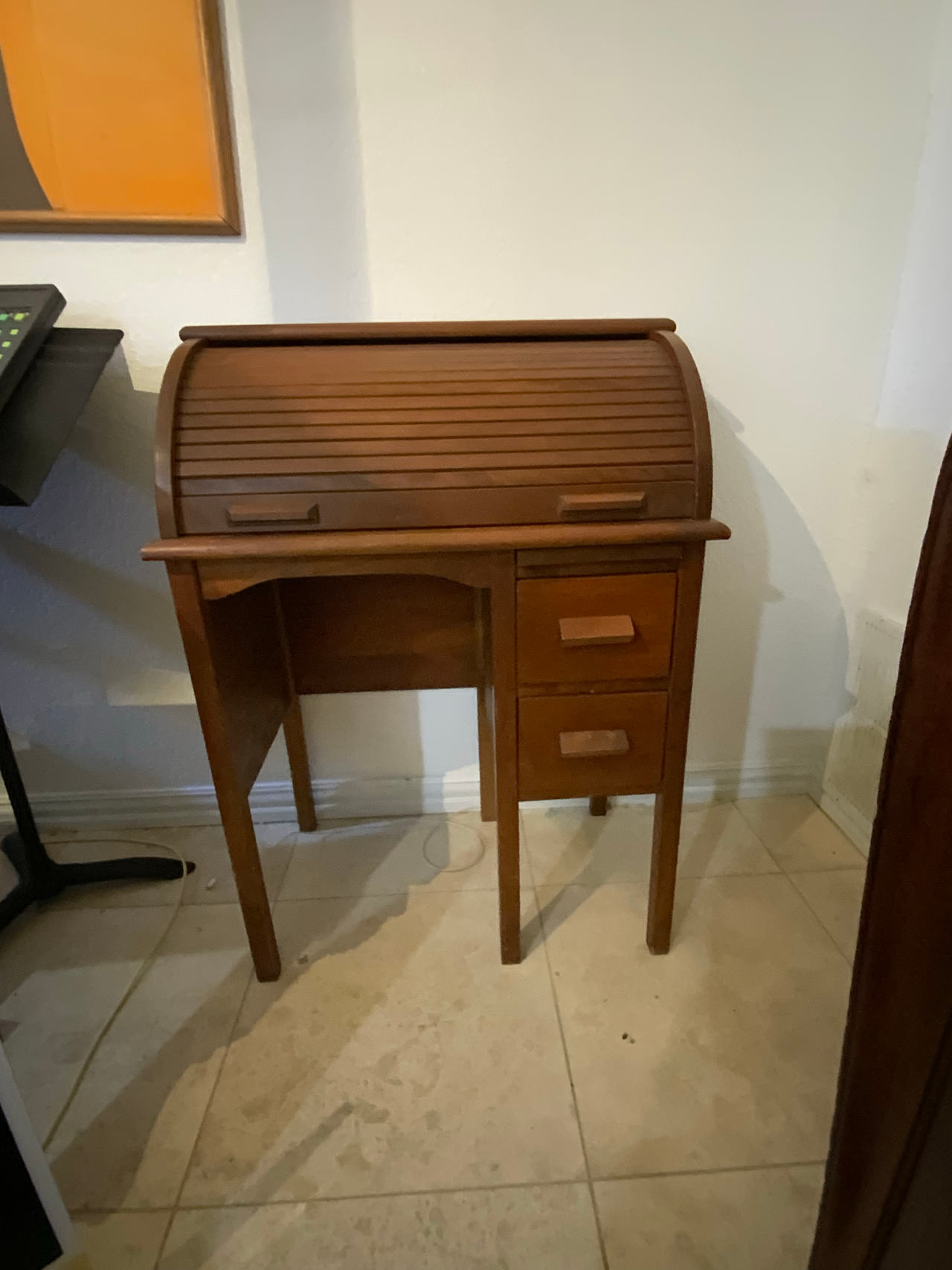 Small Vintage Wooden Roll Top Desk