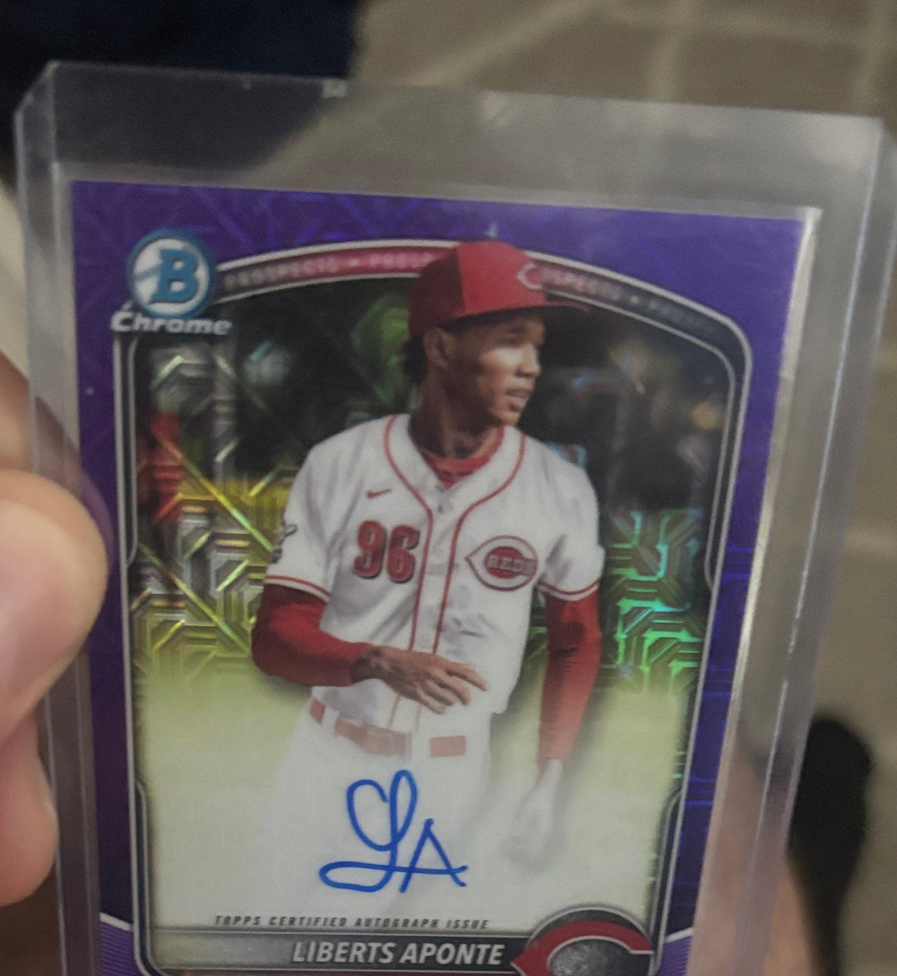 2022 Bowman Chrome Liberts Aponte Purple Mojo Refractor Autograph BCP-114