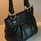 Brighton Black Pebbled Leather Shoulder Bag with Croc Trim - Image 2