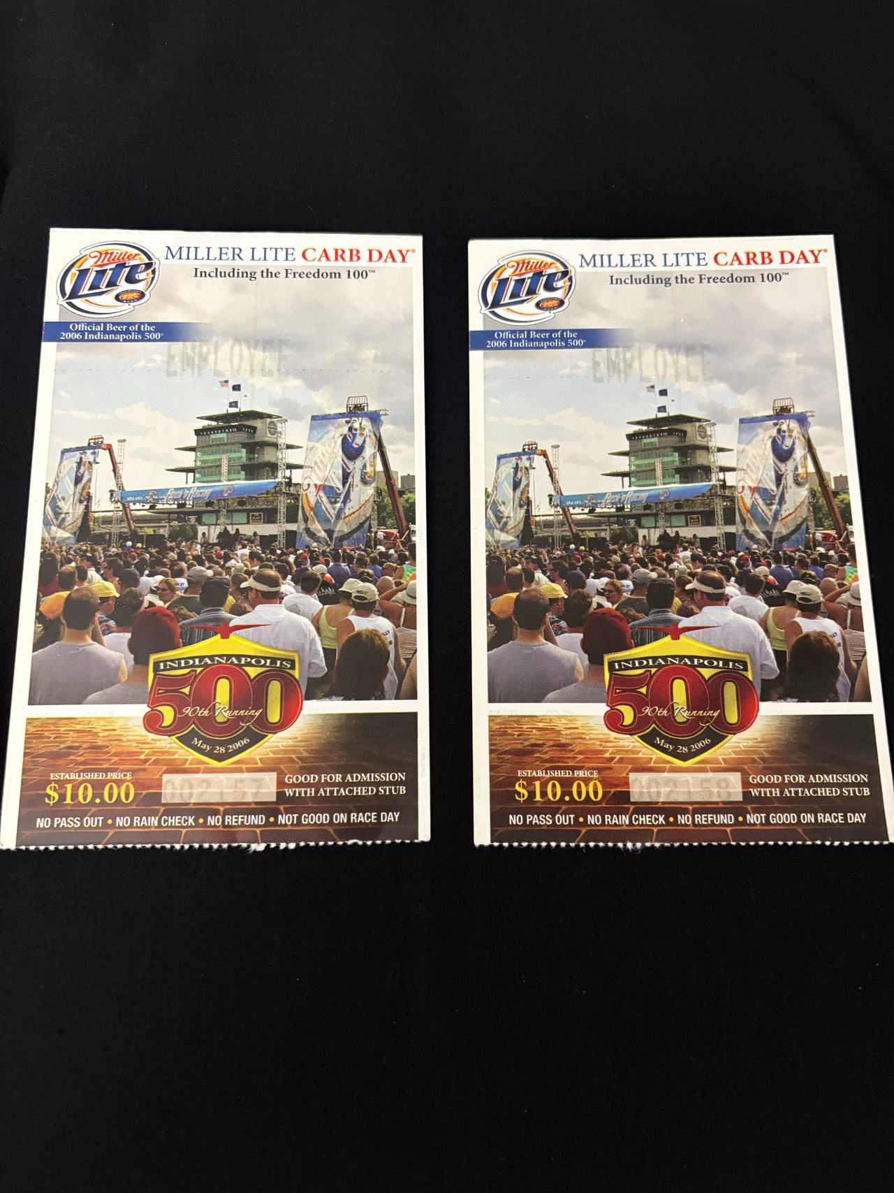 2006 Indianapolis 500 Miller Lite Carb Day Tickets