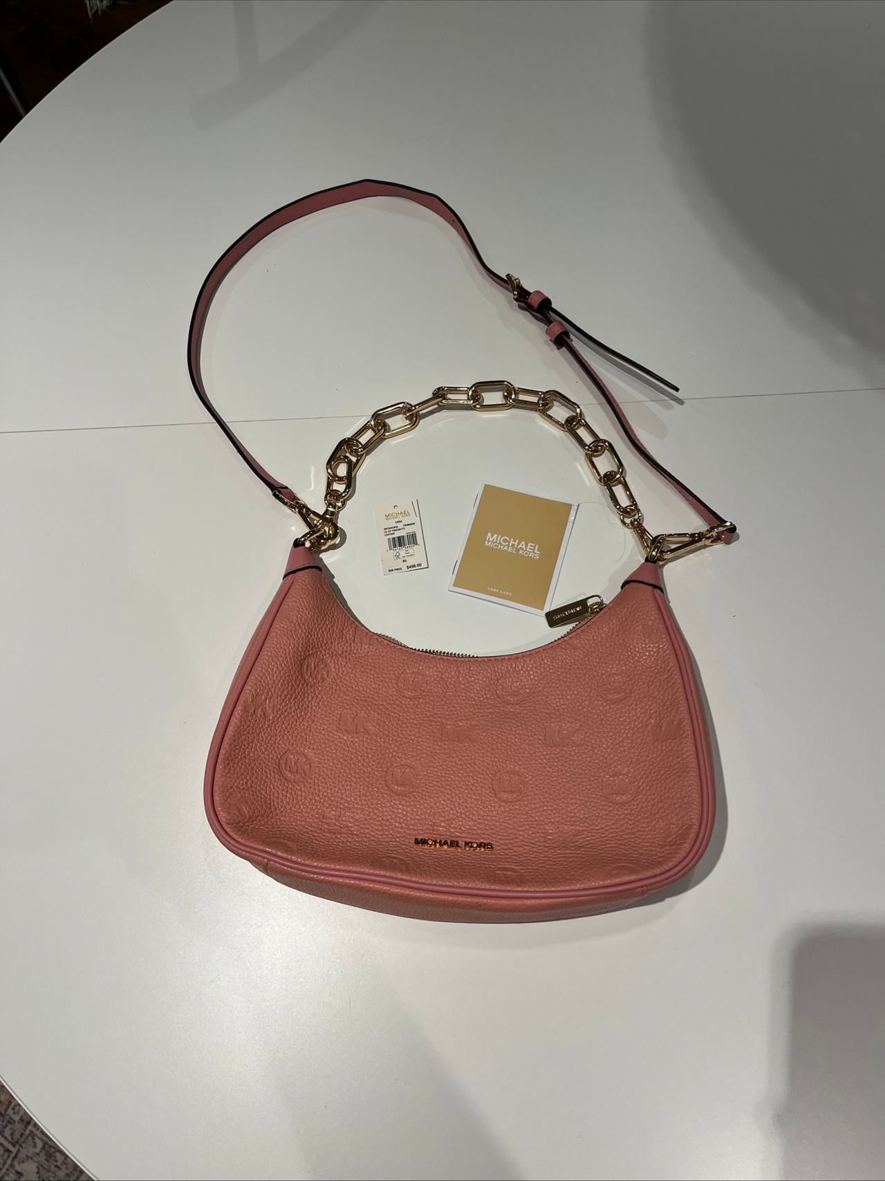 Michael Kors Jet Set Medium Logo Embossed Leather Shoulder Bag