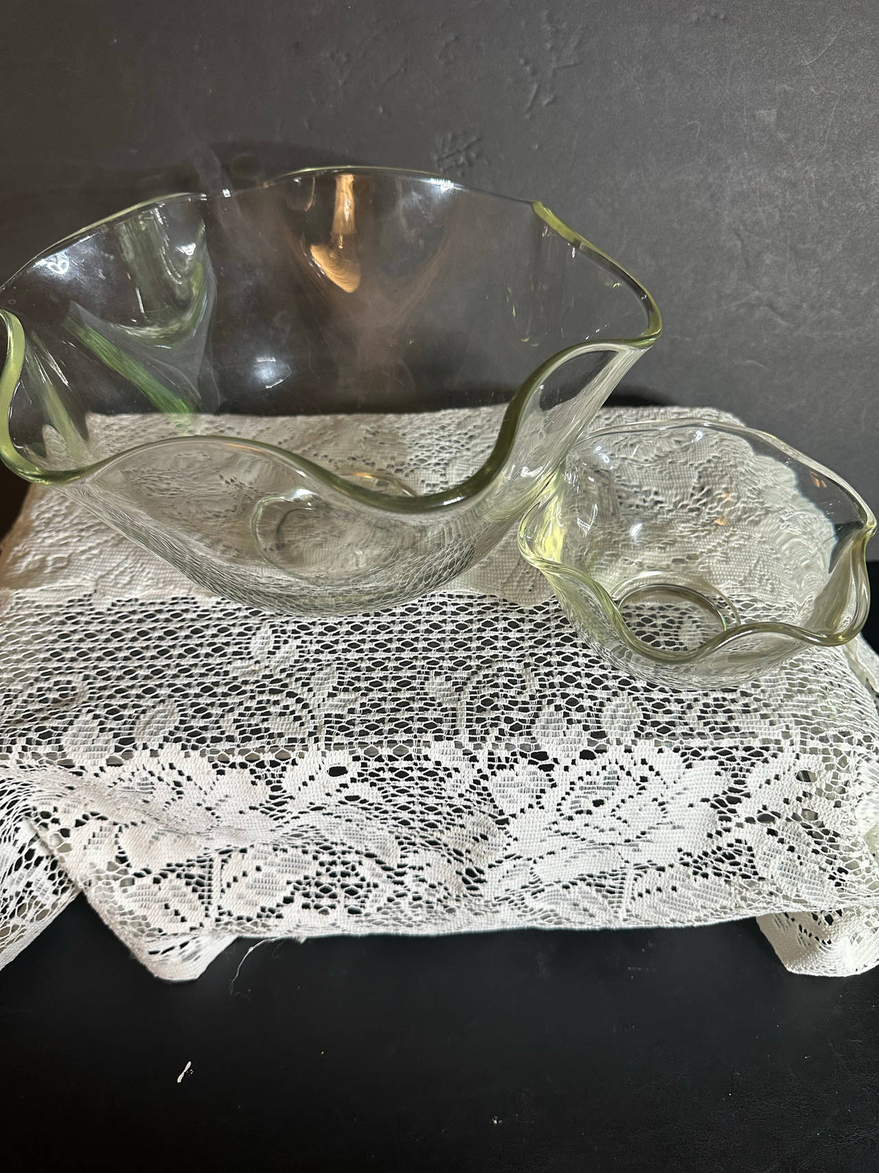Vintage Ruffled Edge Glass Chip & Dip Bowls