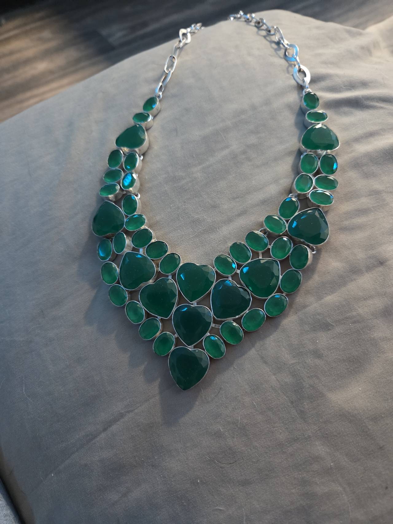 Green Onyx Sterling Silver Bib Necklace