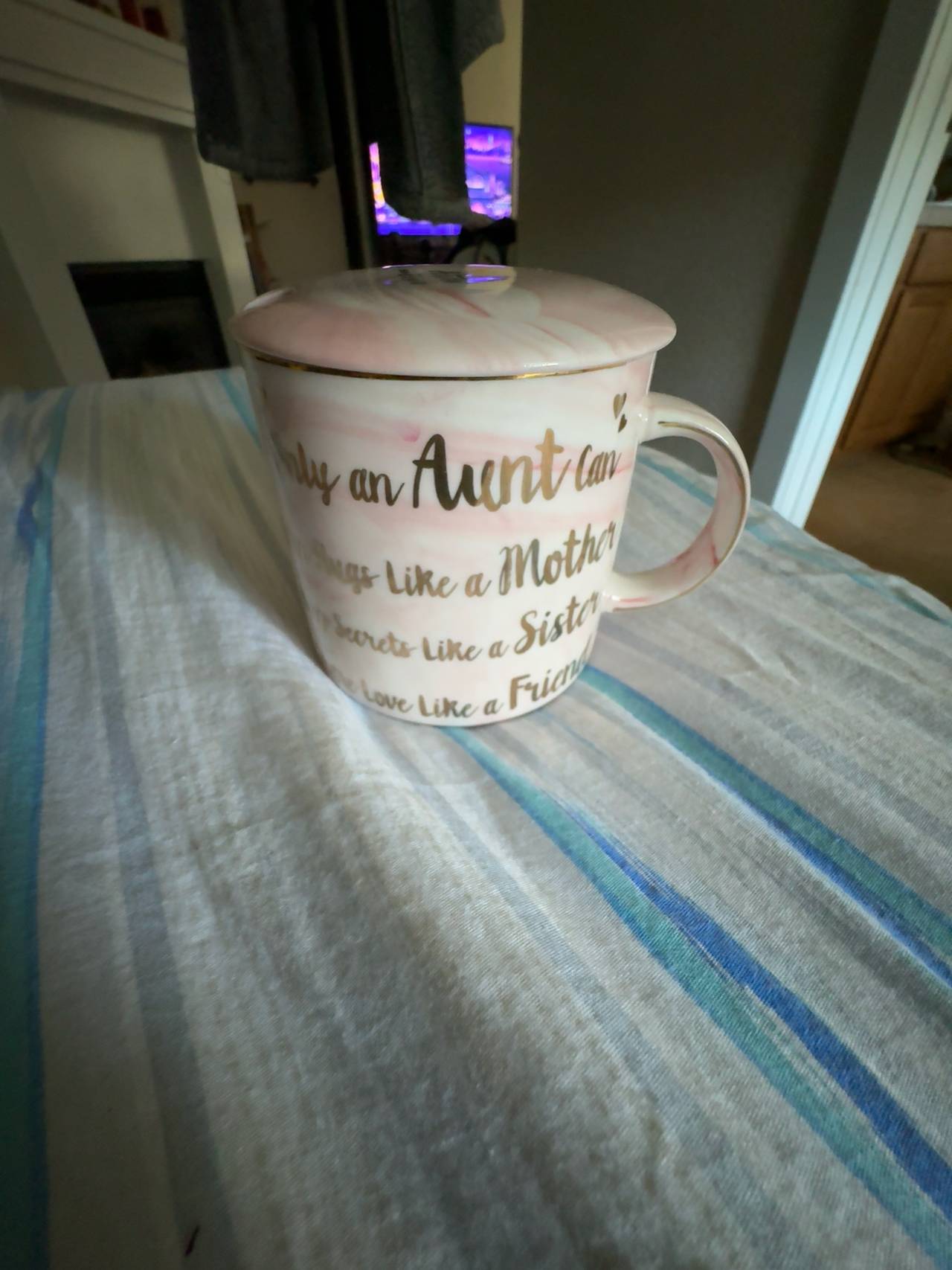 SHENDONG Best Aunt Ever Pink Marble Ceramic Mug with Lid & Spoon
