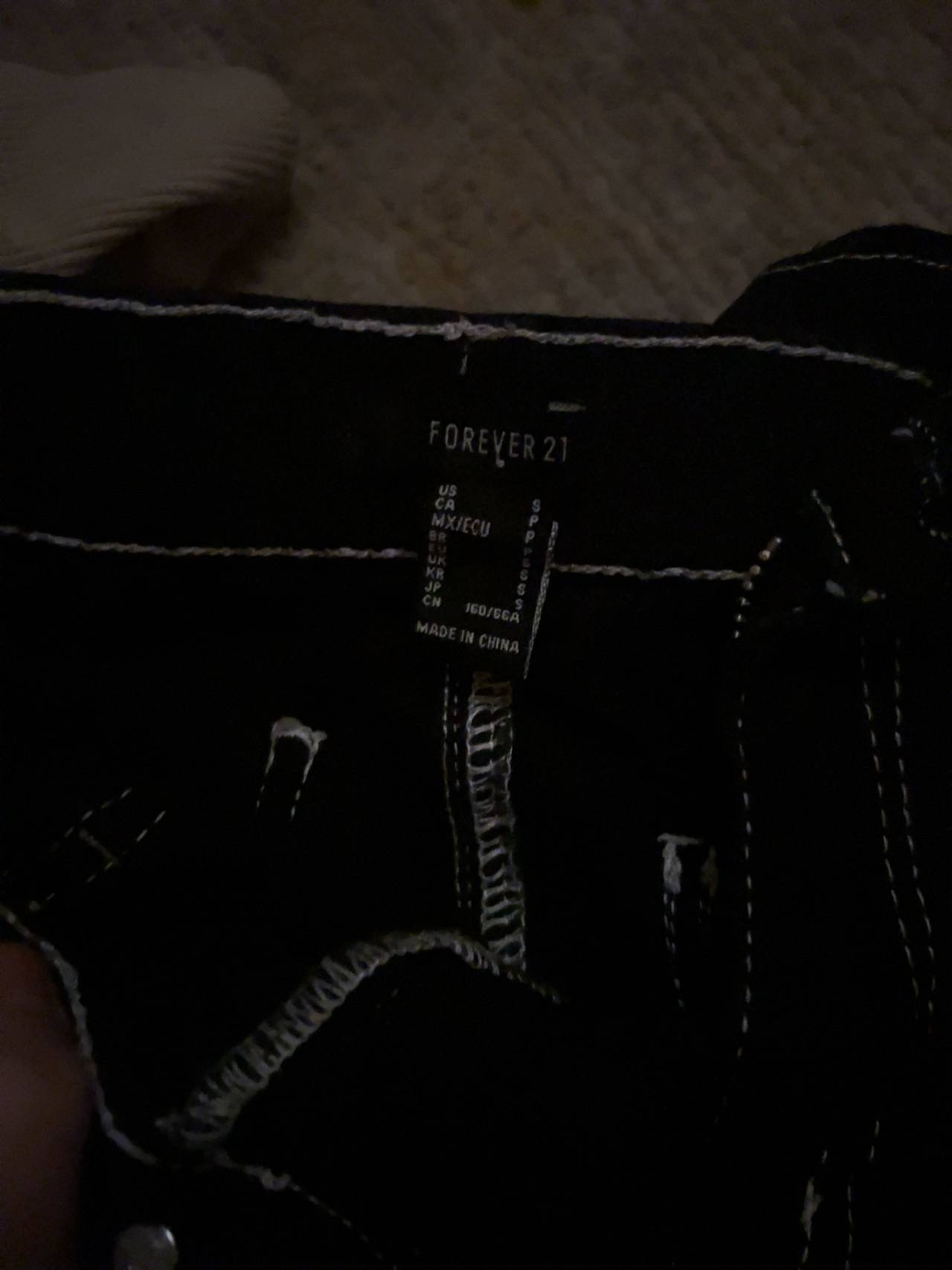 Forever 21 Black Denim Cargo Pants with White Stitching