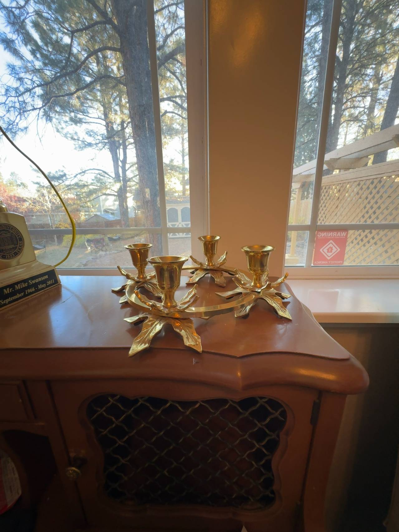 Hosley Vintage Brass Holly Leaf Candle Holder