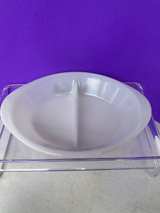 Vintage Glasbake USA Milk Glass Divided Baking Casserole Dish Green Floral - Image 3