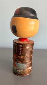 Vintage Japanese Kokeshi Doll with Bark Body - Image 2