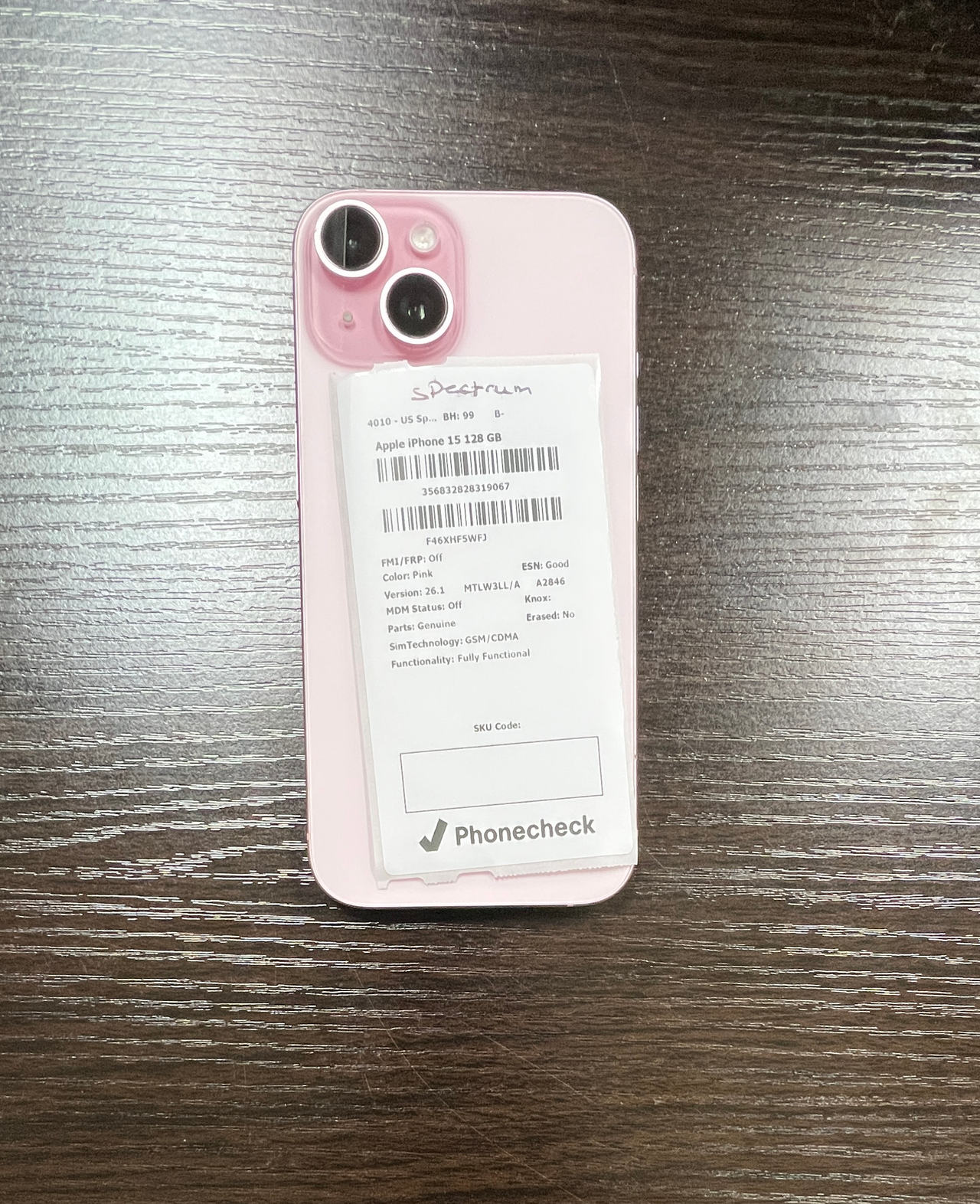 Apple iPhone 15 128GB Pink-SPECTRUM LOCKED