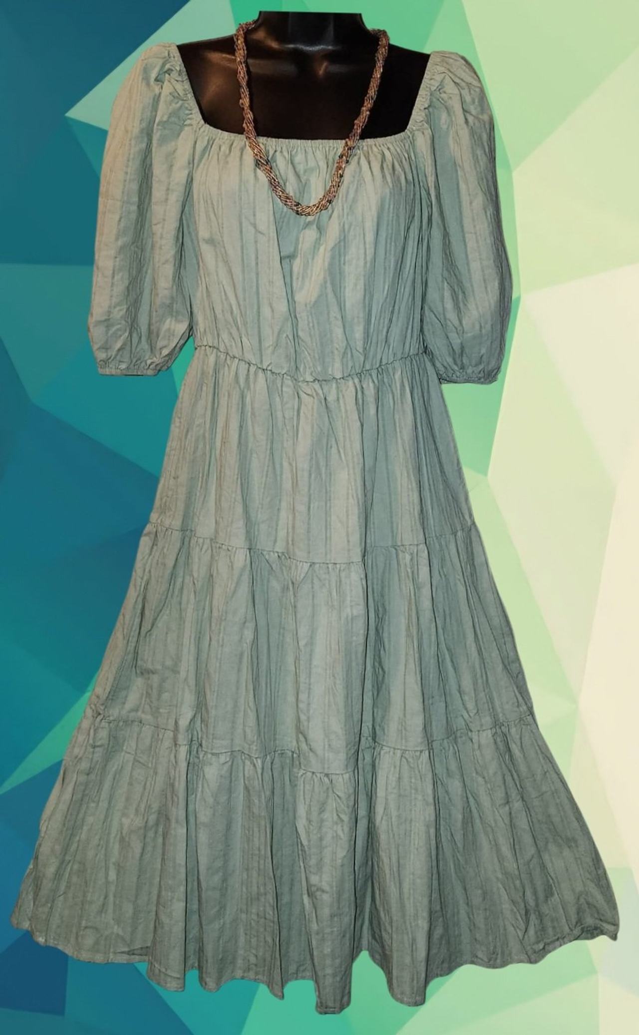 Sage Green Tiered Puff Sleeve Midi Dress