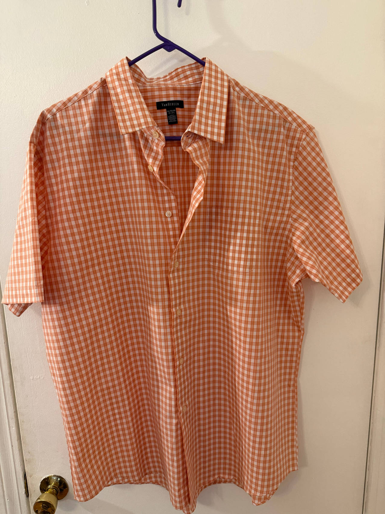 Van Heusen Men's Short Sleeve Gingham Button Down Shirt Excellent Condition