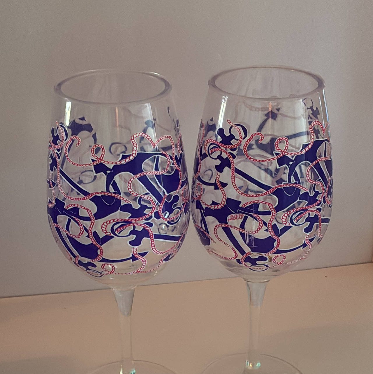 Lilly Pulitzer Nautical Anchor Wine Glasses