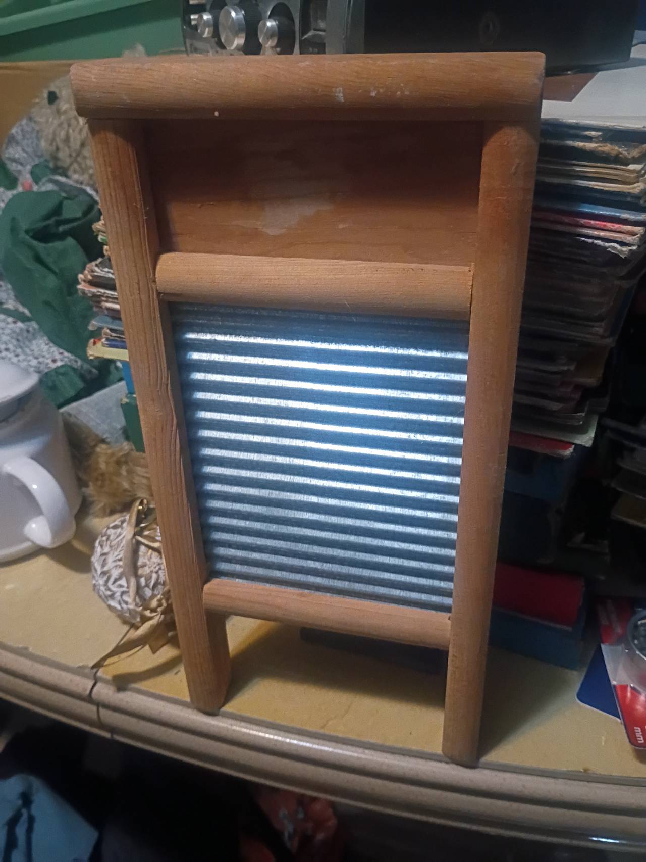 Vintage Wooden and Galvanized Metal Washboard