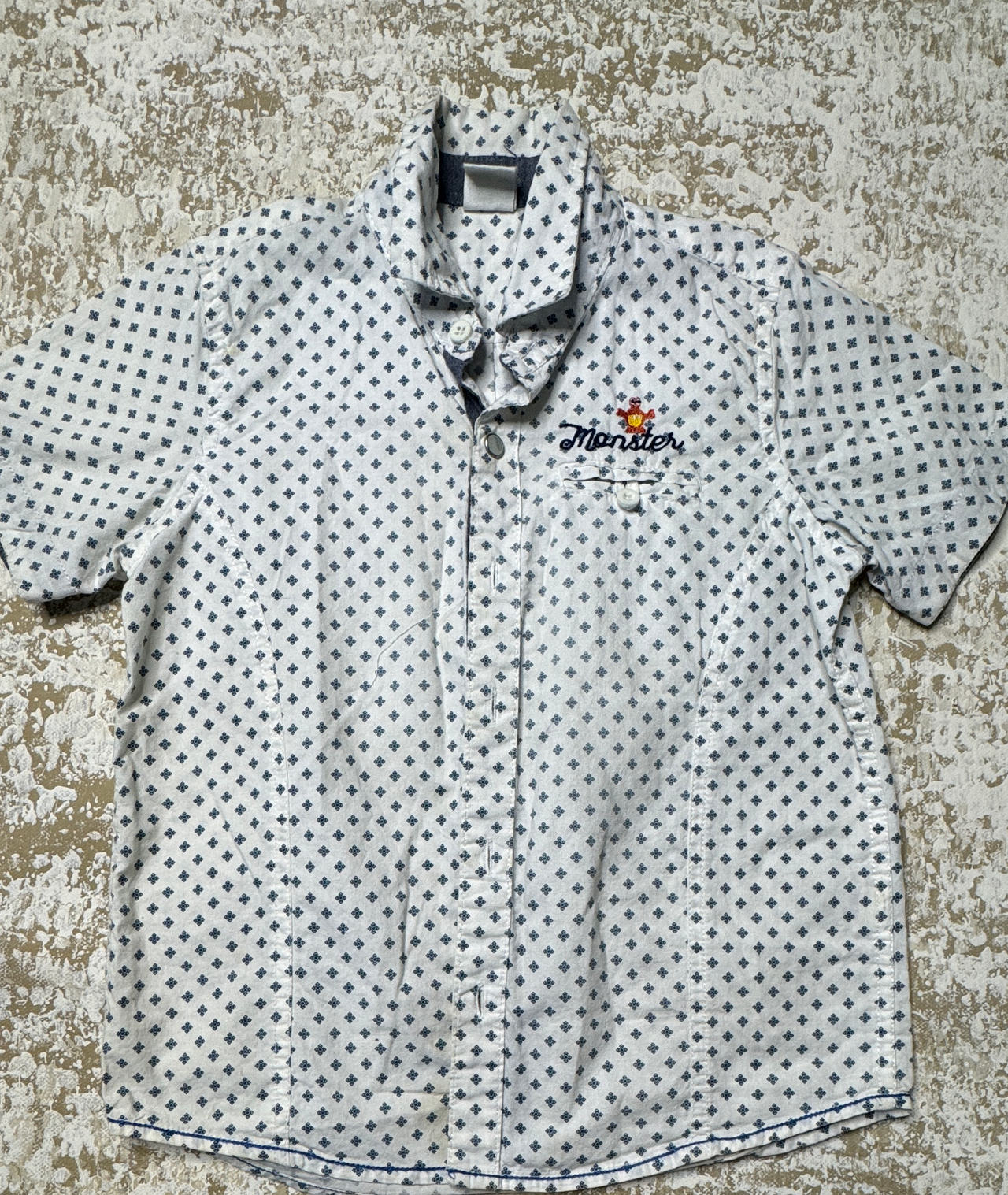 Monster Kids Short Sleeve Button Down Shirt boys size 7-8