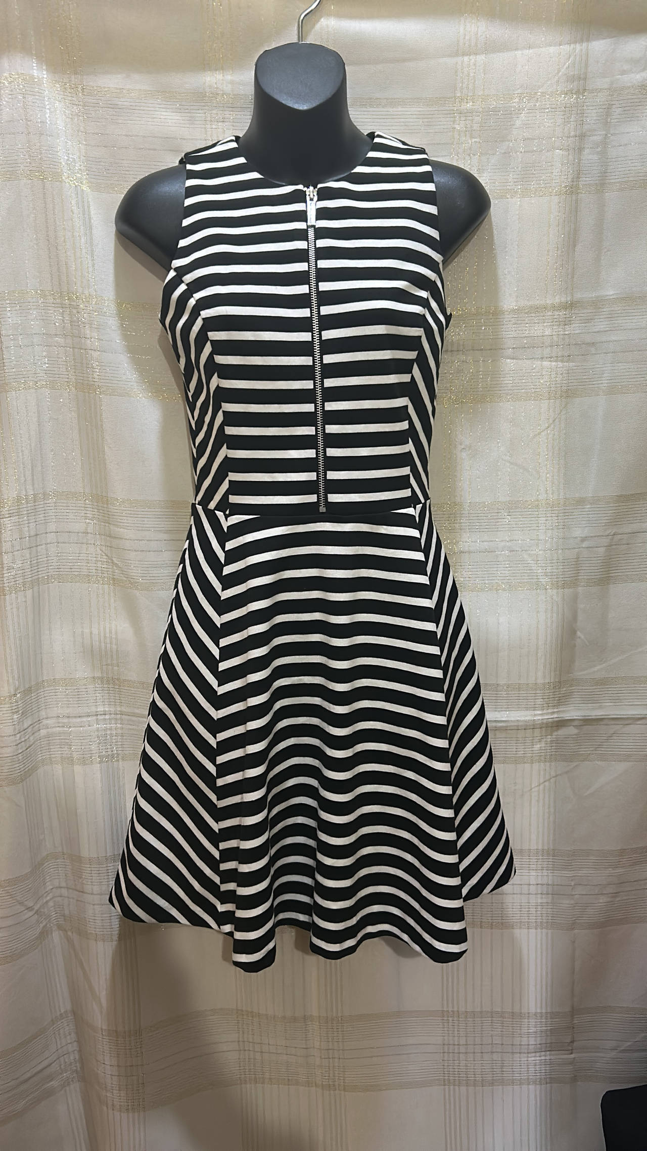 Michael Kors Striped Front-Zip Fit & Flare Dress