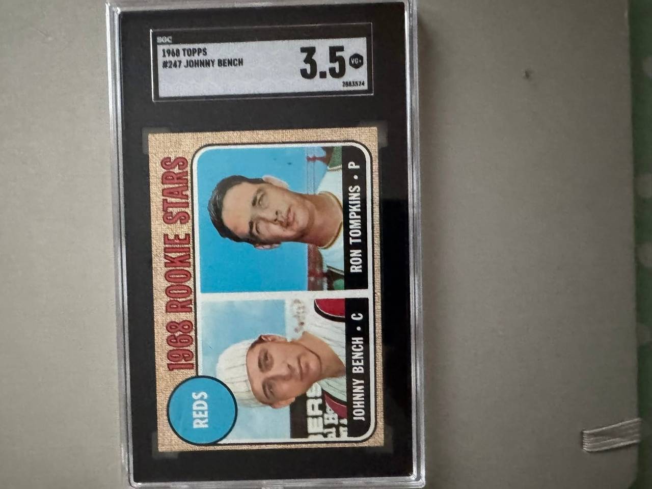 1968 Topps #247 Johnny Bench / Ron Tompkins Rookie Card SGC 3.5