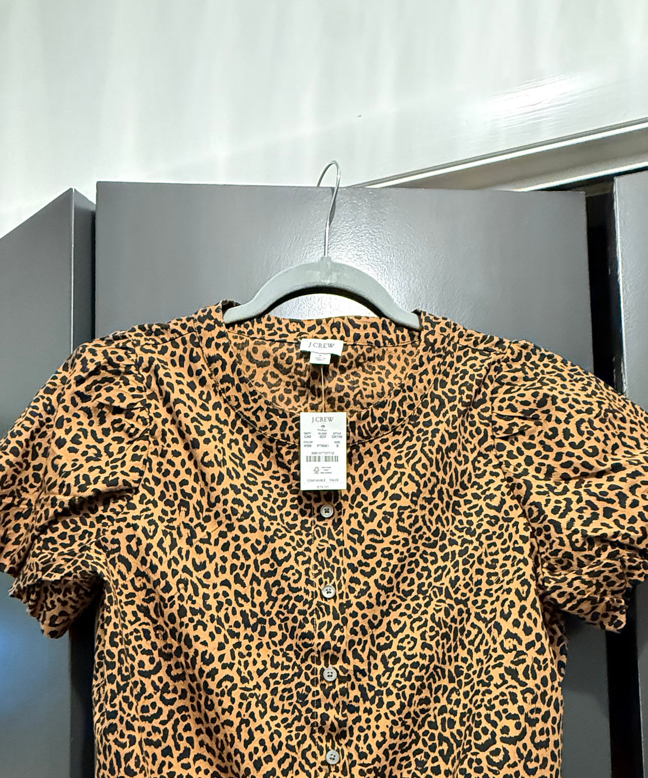 J.Crew Leopard Print Puff-Sleeve Button-Front Top