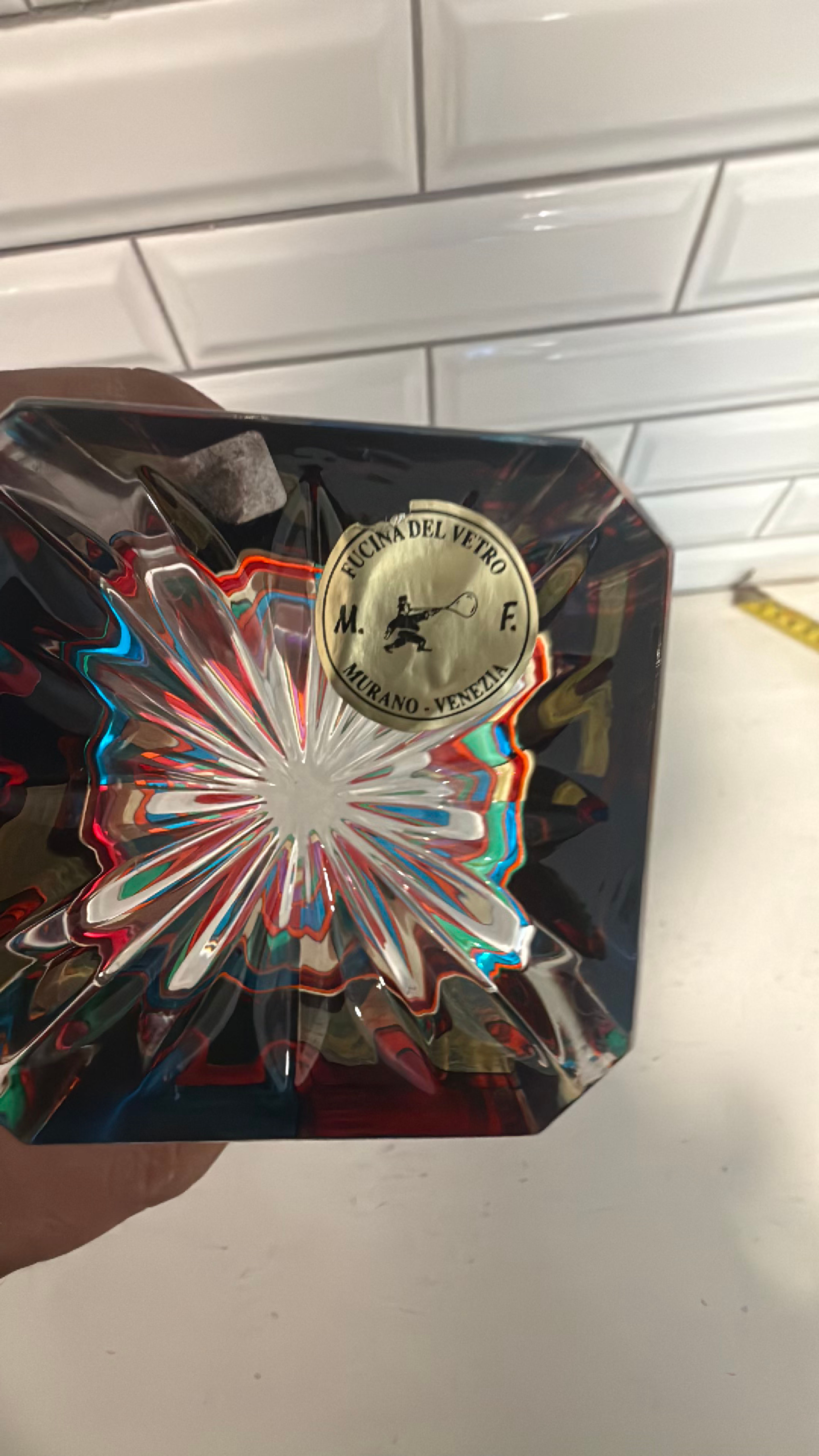 Murano Scaleno Hand-Painted Italian Crystal Whiskey Decanter - Image 5