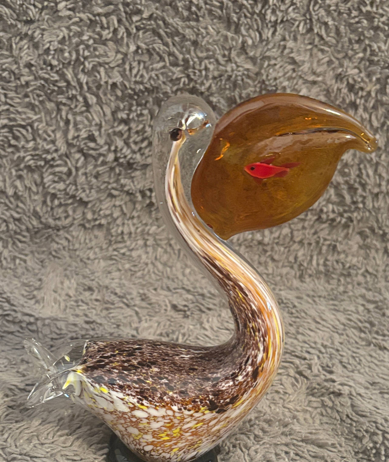 Murano Style Hand Blown Art Glass Bird Figurine Amber Head Speckled Body Vintage