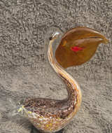 Murano Style Hand Blown Art Glass Bird Figurine Amber Head Speckled Body Vintage - Image 1