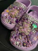 Handmade rhinestones and hems girls purple new clogs size  - Image 4