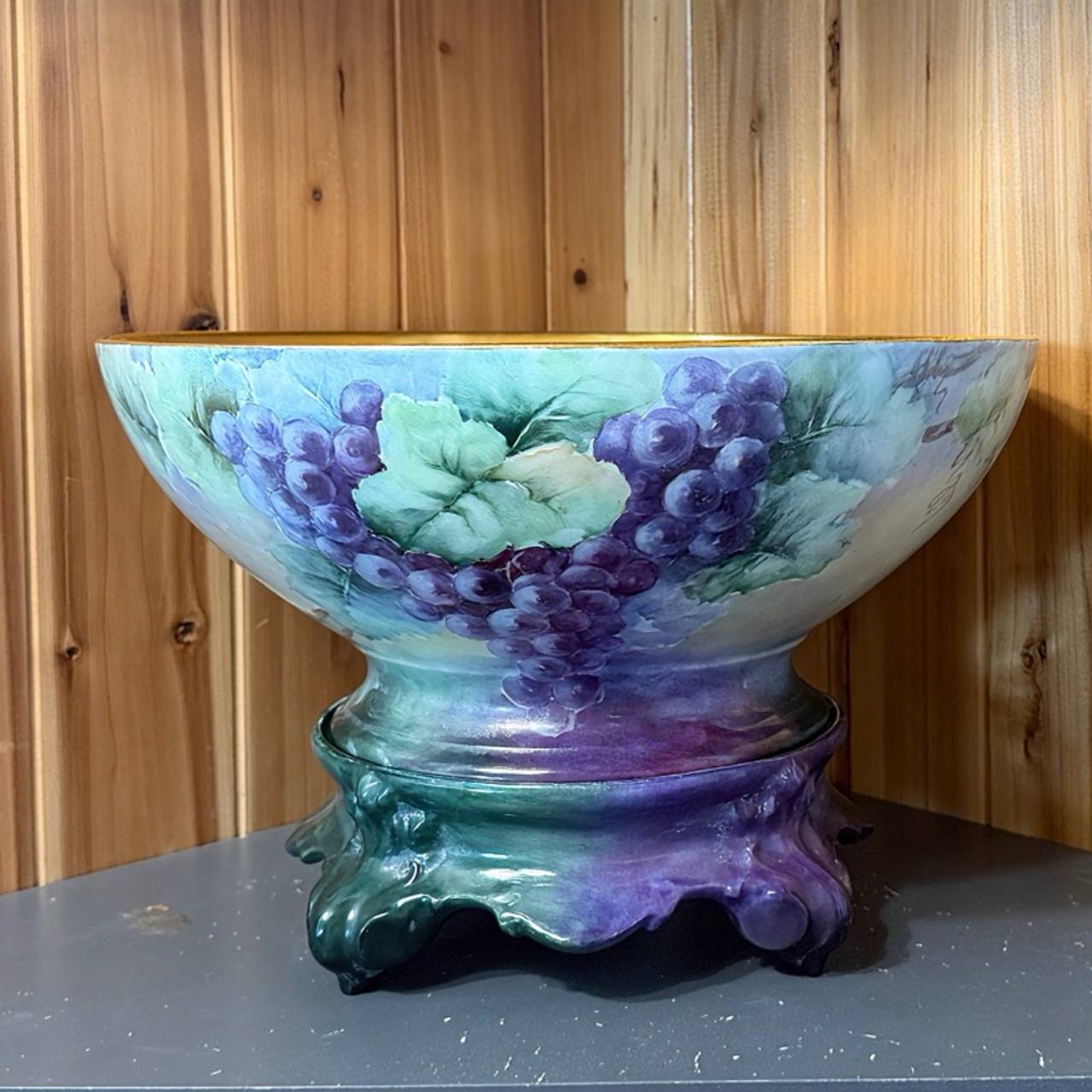 Limoges Hand-Painted Antique Punch Bowl – Grape Design