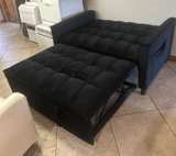 Black Velvet Pull Out Sleeper Loveseat with Tufted Cushions - Image 4
