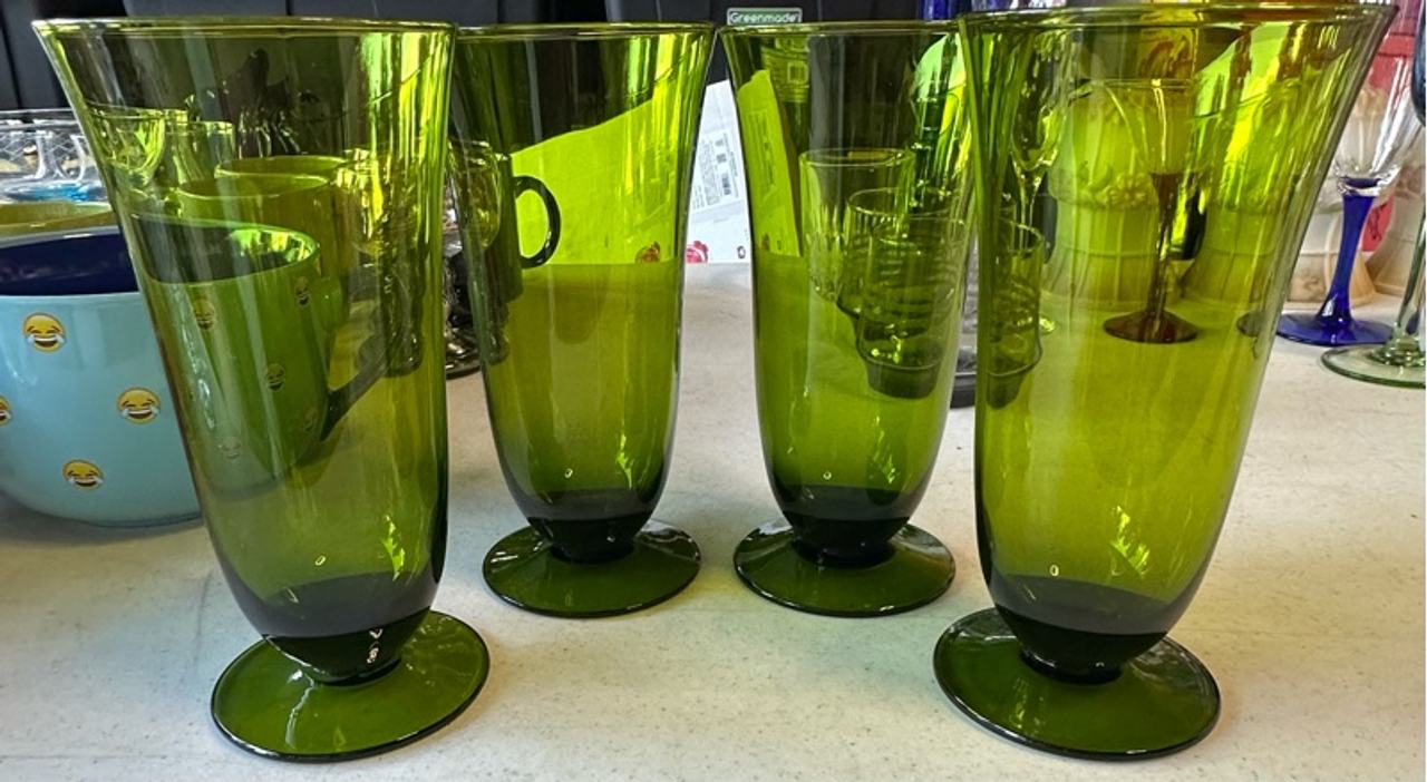Avocado Low Footed Goblets Set of 4 – Green Glass