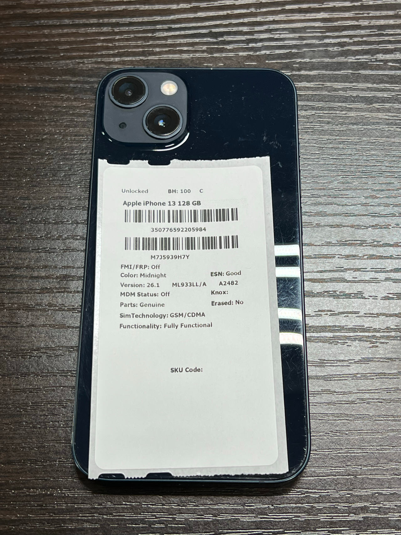 Apple iPhone 13 128GB Midnight unlocked 100% battery health