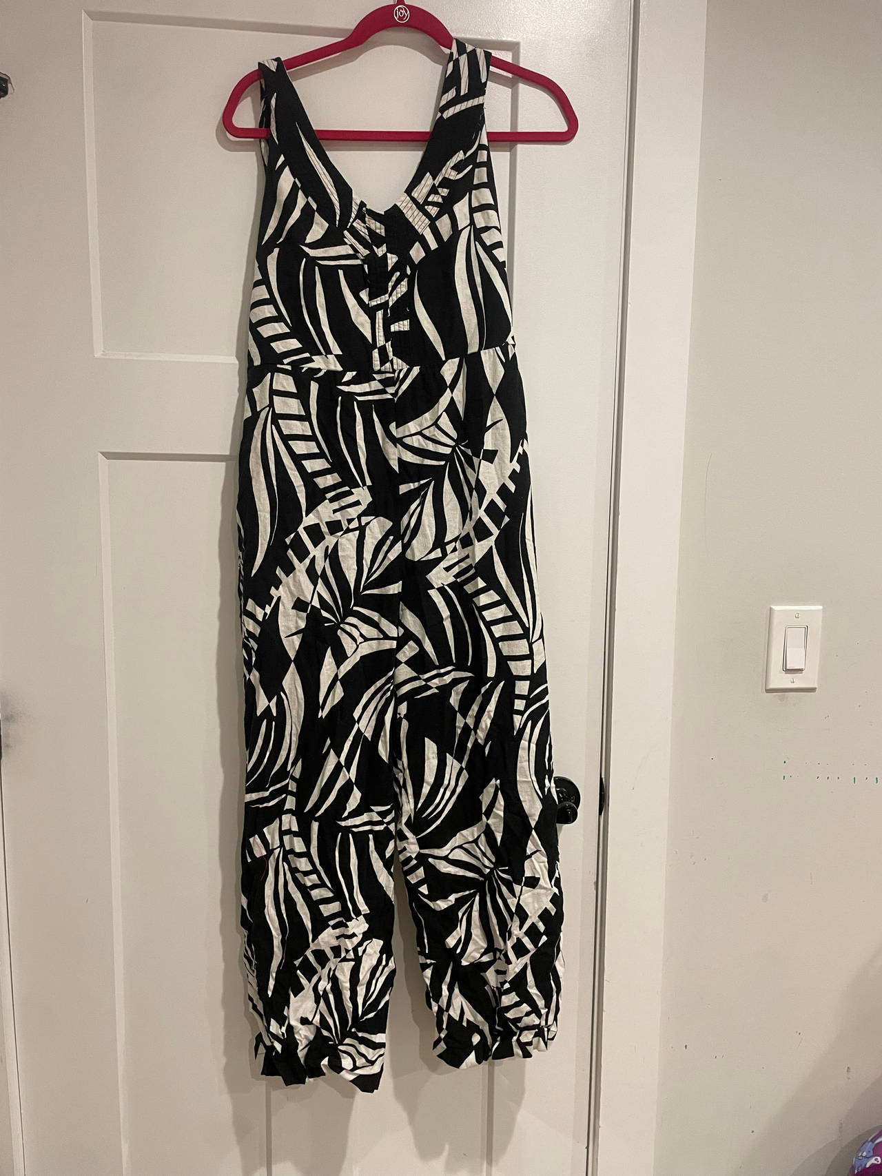 Tahari Black and White Tropical Print Jumpsuit