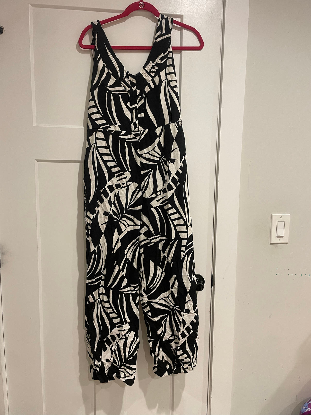Tahari Black and White Tropical Print Jumpsuit
