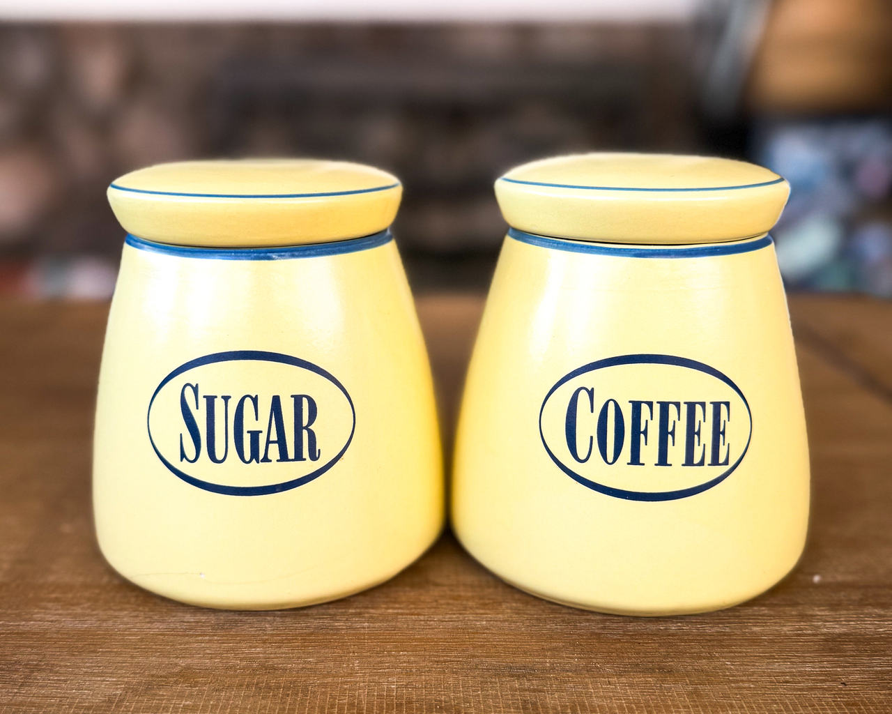 Vintage Yellow Ceramic Sugar and Coffee Canister Set