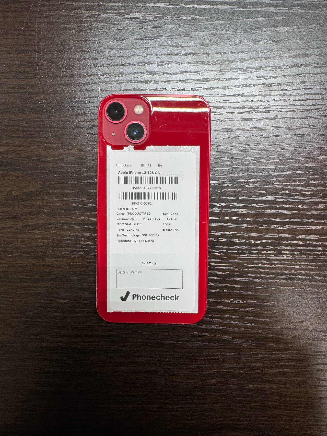 Apple iPhone 13 128GB (PRODUCT)RED Unlocked 73% Batt