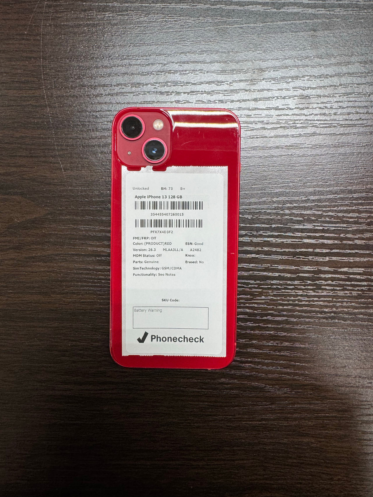 Apple iPhone 13 128GB (PRODUCT)RED Unlocked 73% Batt