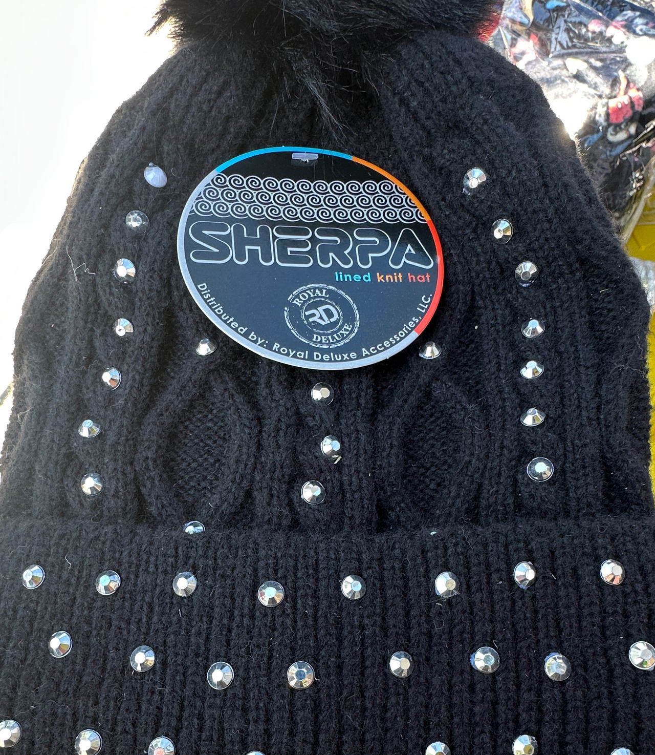 Royal Deluxe Sherpa Lined Knit Hat with Rhinestones