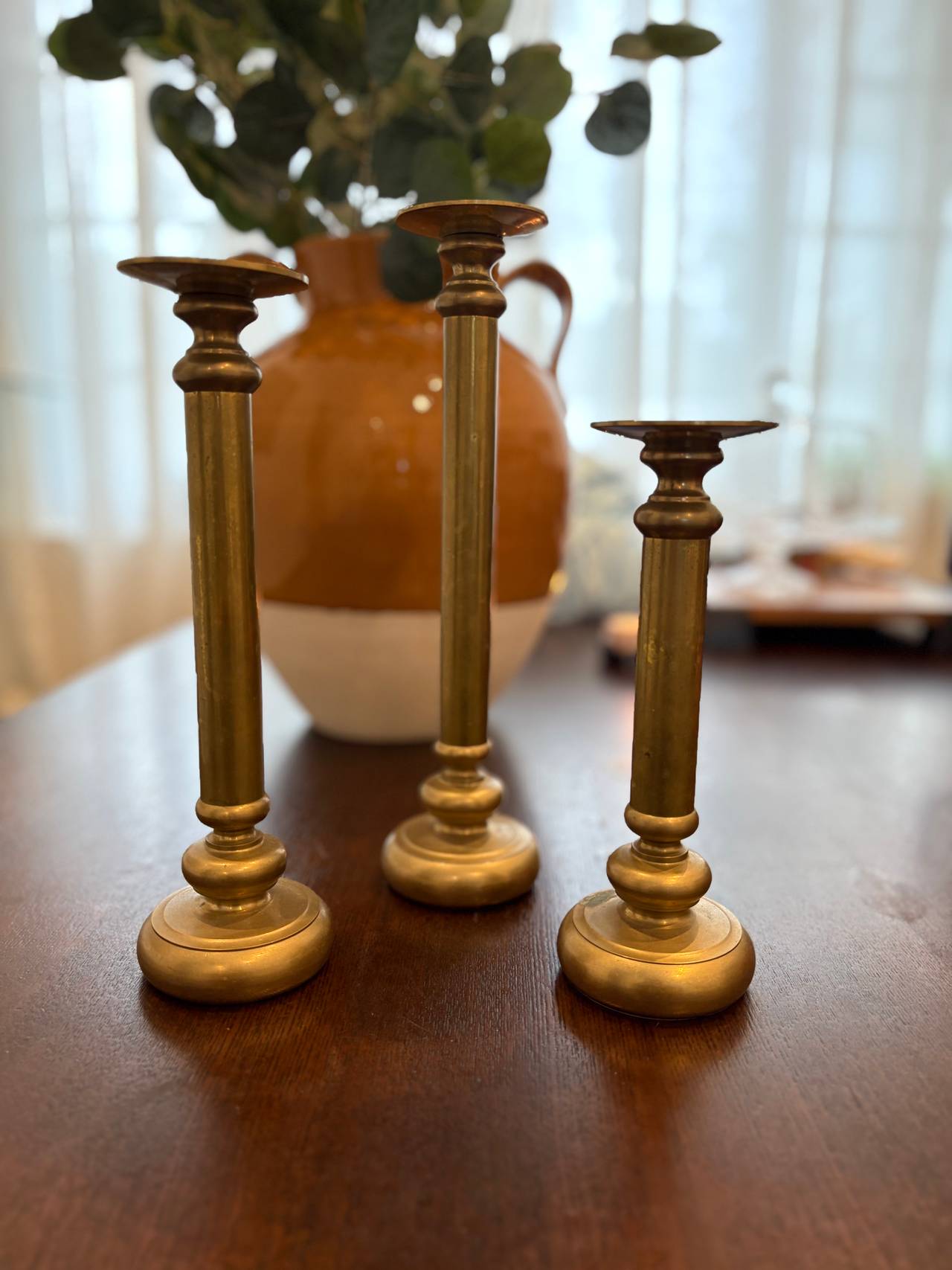 Vintage Brass Taper Candle Holders Set of 3