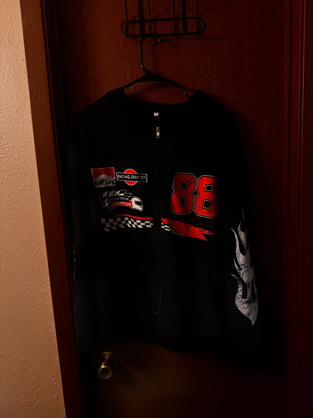 Black Racing Graphic Zip-Up Hoodie 88