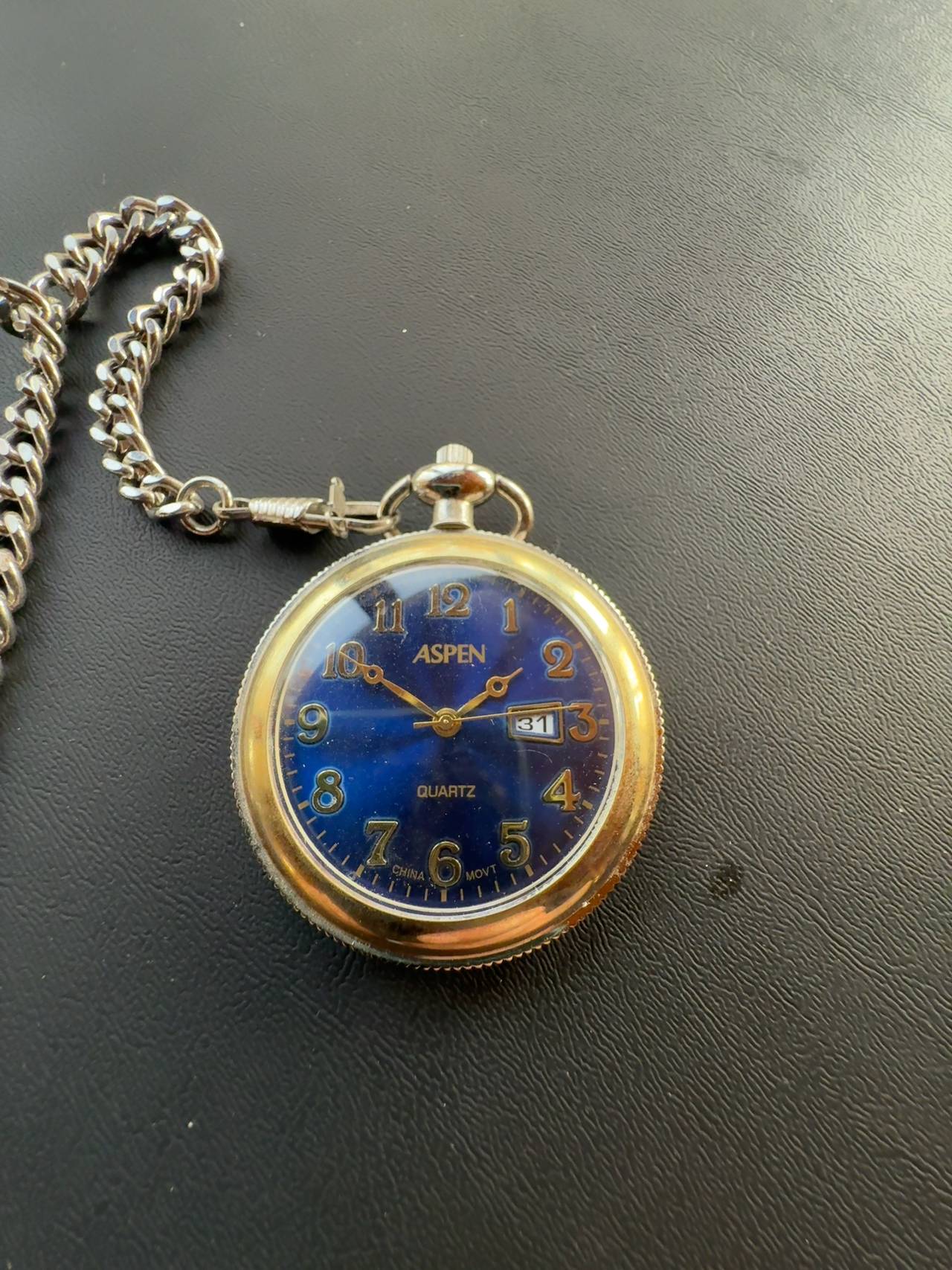 Aspen Men's Quartz Pocket Watch 47mm Gold Bezel Silver Case