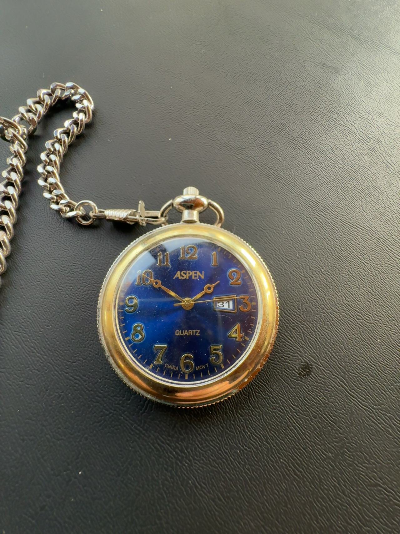 Aspen Men's Quartz Pocket Watch 47mm Gold Bezel Silver Case