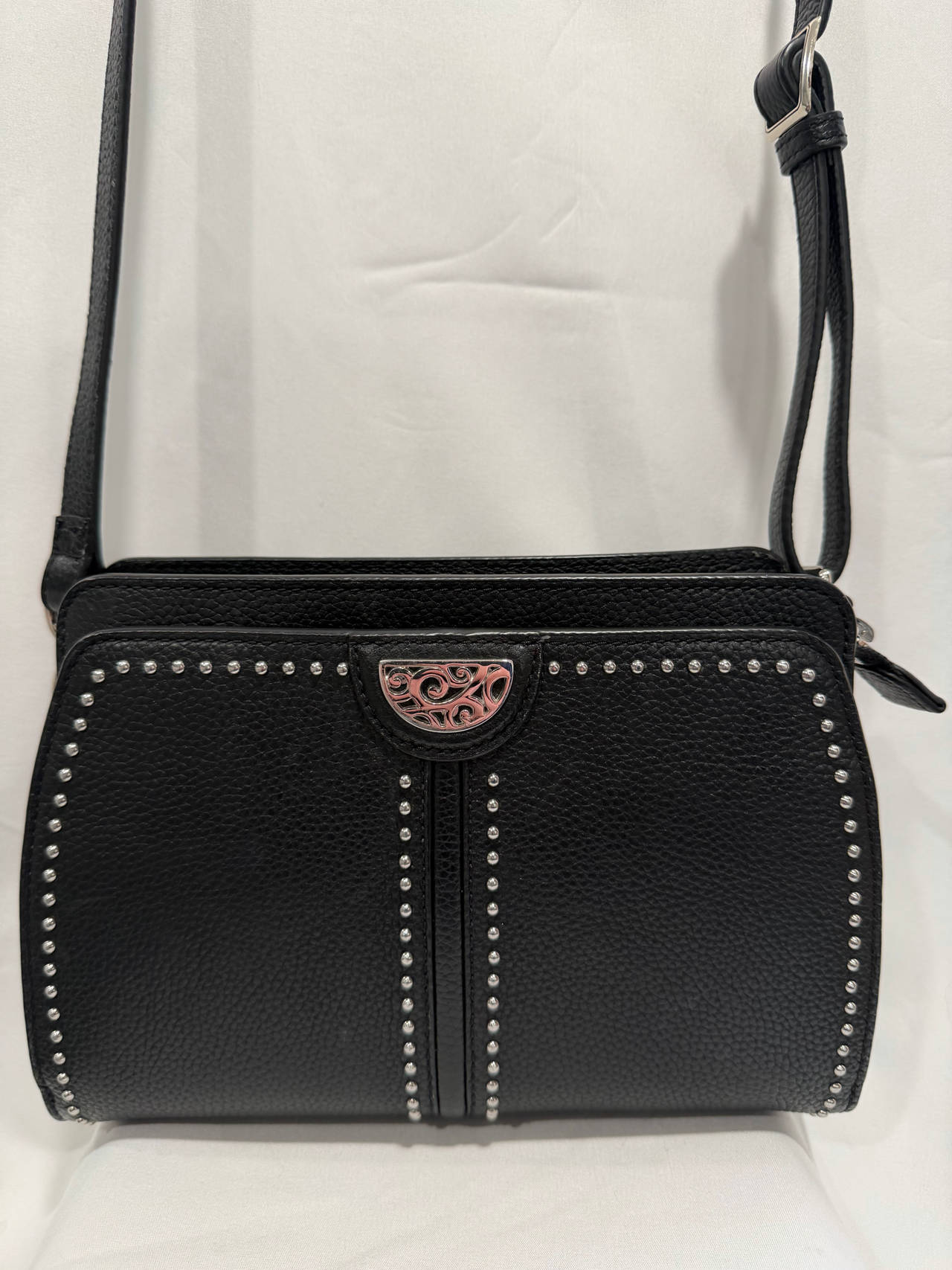 Brighton Beckman Organizer Bag Black Leather Studded Crossbody Bag
