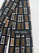 Henry Grethel Necktie Black Brown Tan Gold Geometric Silk Classic - Image 3