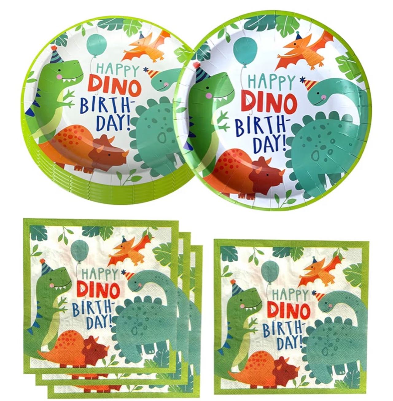 Watercolor Dinosaur Birthday Party Supplies, 20 Plates and 20 Napkin, for Kids