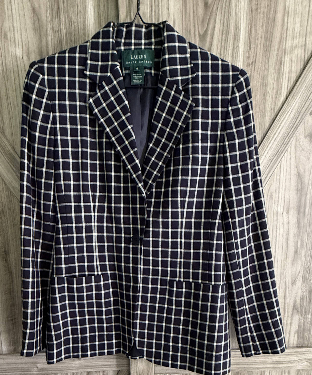 Lauren Ralph Lauren Windowpane Plaid Blazer Jacket Blue Size 4