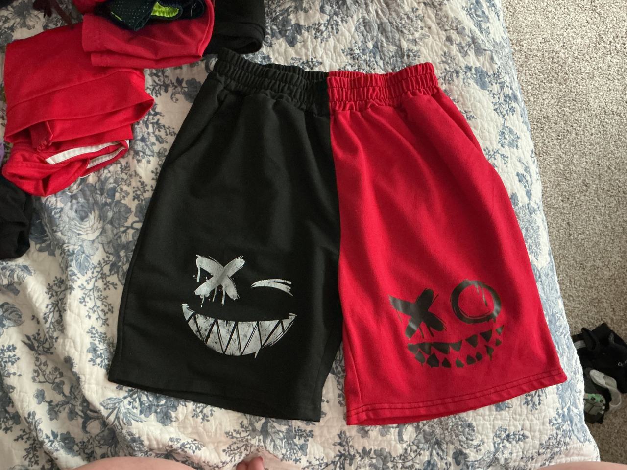Black and Red Split Graphic Shorts
