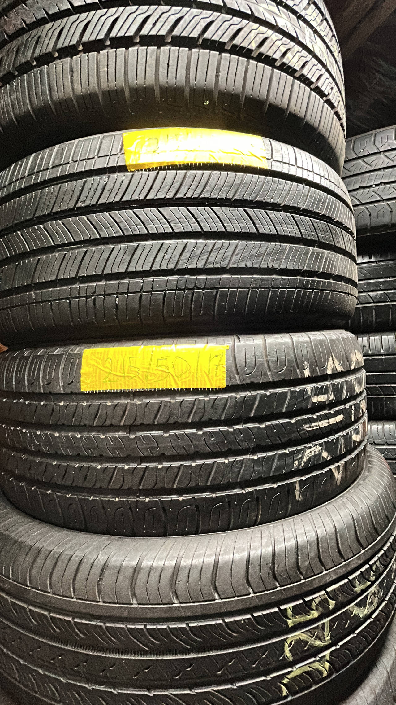 2x 215/50/17 Michelin & Goodyear non matching used tires. Good tread! 